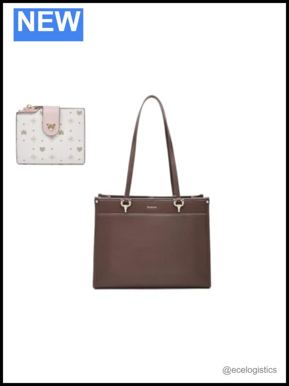 Genuine Leather Tote Bag with Matching Small Wallet Women